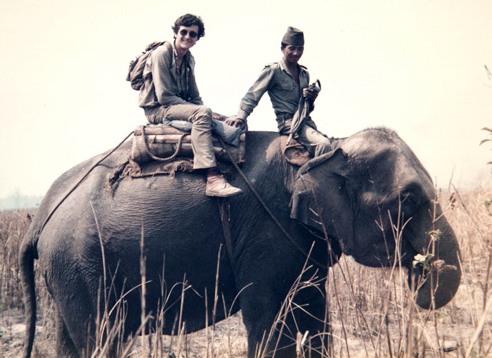 Christopher Nicholson, mahout and elephant. Chitwan National Park, Nepal, 1984